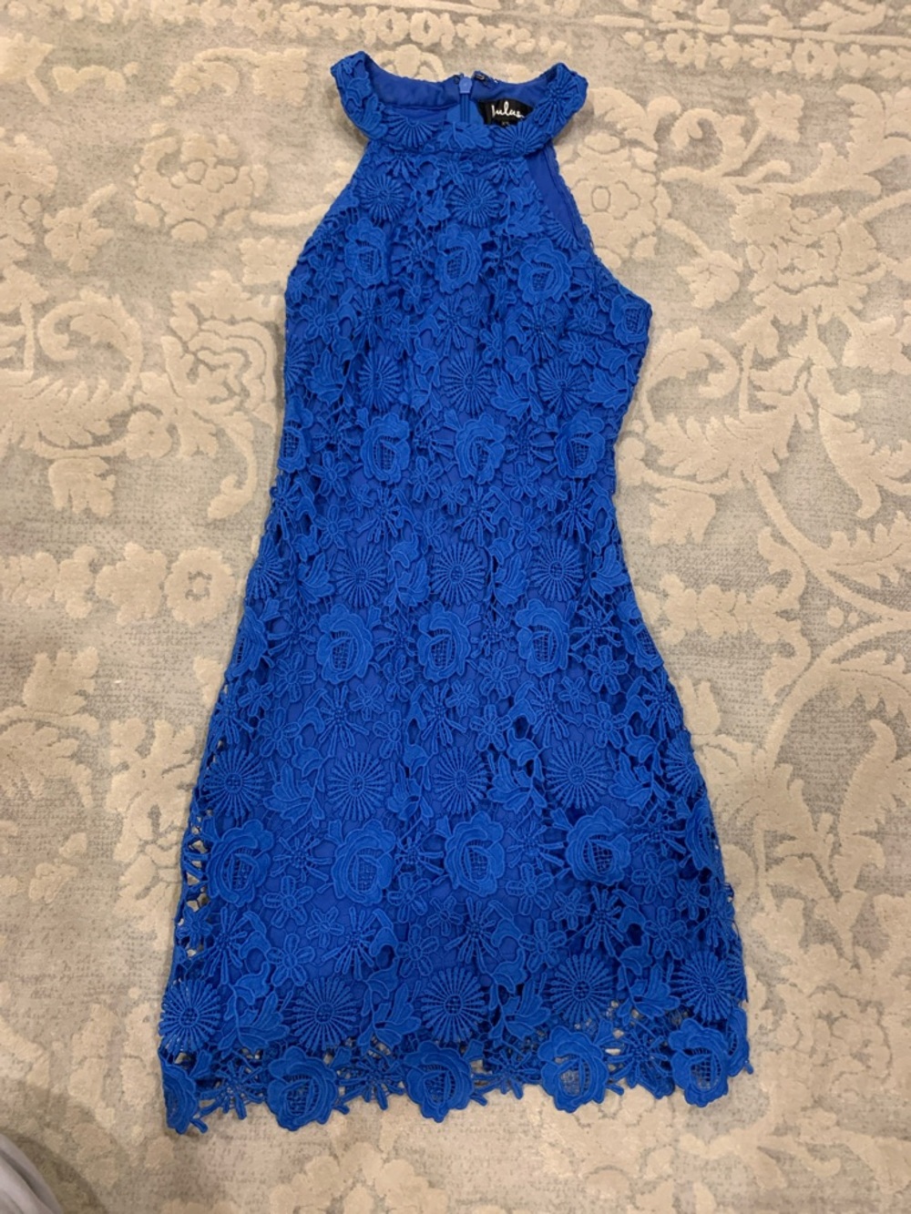 Lulus Royal Cobalt Crochet Halter Mini Dress